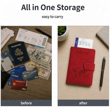Passport Holder, RFID Blocking Travel Wallet, PU Leather, Red - color: Red#PP