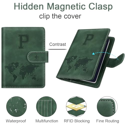 Passport Holder Wallet Cover Personalized Initial Travel Essentials - color: Pine Green, size: P