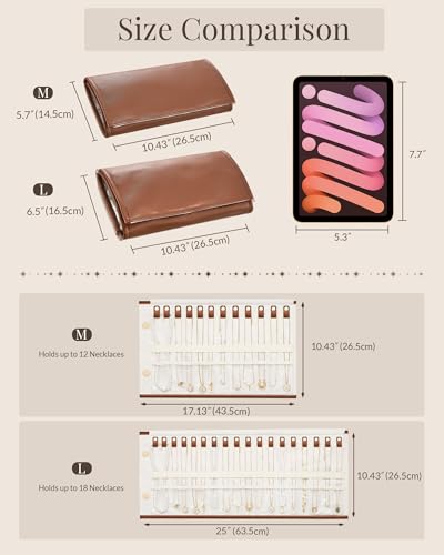 Lolalet Travel Necklace Organizer, Foldable Jewelry Case, Caramel, 12 Slots - color: Caramel, size: Medium, 12 Slots