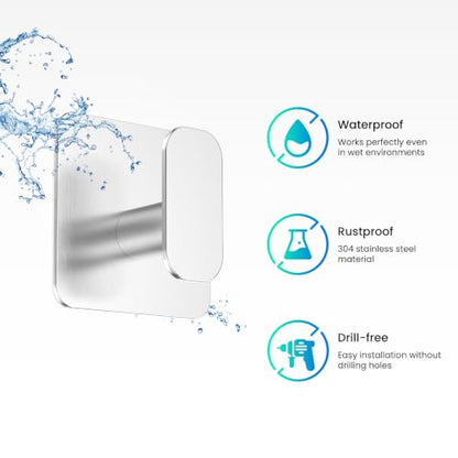Aikzik 4 Pack Large Heavy Duty Wall Hooks - 26lb Max, Stainless Steel Adhesive Towel Hook, Shower Hooks for Hanging Towel, Coat, Robe, Sticky Wall Mount Hook for Bathroom, Kitchen and Door, Silver - color: Silver-Large4