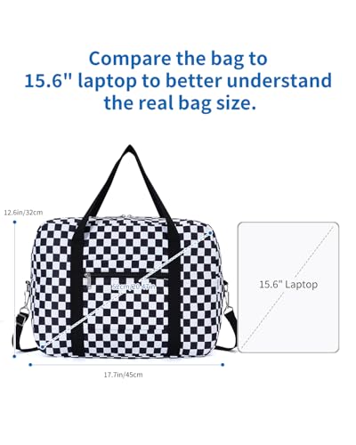 Narwey Personal Item Travel Bag, Carry on Foldable Duffle Bag for Women Men - color: ZCB-Black Checkerboard