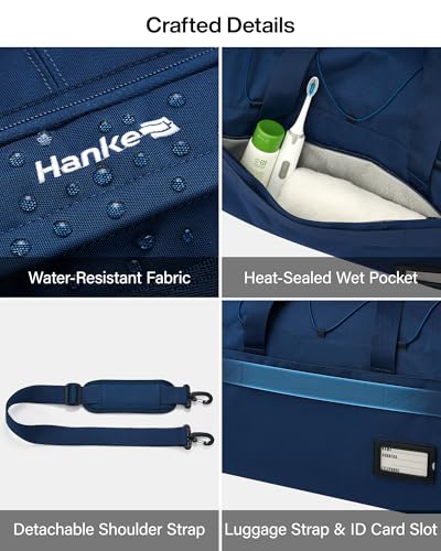 Hanke Duffle Bag for Travel, Dual Expandable 45L-55L Weekender Bags, Blue - color: Blue
