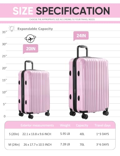 Luggage 2 Piece Expandable Suitcases with Wheels - color: First Love, size: 2 Set (20In/24In)