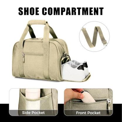 Searock 14 inch Small Gym Bag with Shoe Compartment - color: Khaki, size: 14 x 8 x 10″ (Small)