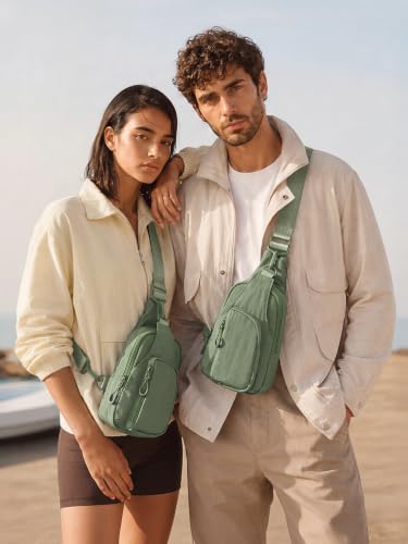 ODODOS Sling Bag with Adjustable Straps Crossbody Chest Bag Lightweight Backpack for Casual Traveling Hiking - color: Sage Grey