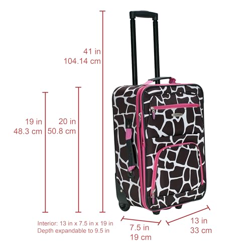 Rockland Fashion Softside 2 Piece Luggage Set, Expandable, (14" Tote/19" Upright), Pink Giraffe - color: Pink Giraffe, size: 2 Piece (19"/14" Tote)