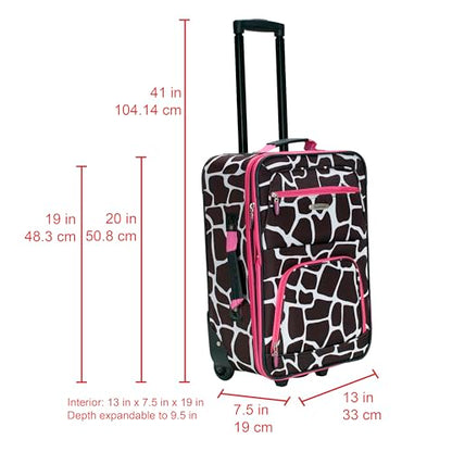 Rockland Fashion Softside 2 Piece Luggage Set, Expandable, (14" Tote/19" Upright), Pink Giraffe - color: Pink Giraffe, size: 2 Piece (19"/14" Tote)