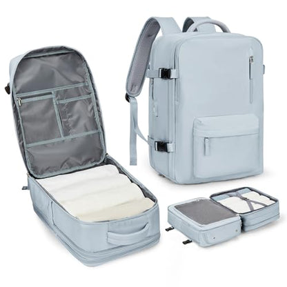 WONHOX Large Travel Laptop Backpack Expandable Flight Approved Backpack Carry on Backpack for Women Men Waterproof 17inch Laptop Daypack Hiking Work Backpack with Shoe Compartment Blue - color: A12-lightblue