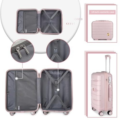 Somago Luggage Sets and Packing Cube Travel Set Lightweight Hardside Polypropylene Suitcases with Double Spinner Wheels and TSA Lock,Nude Pink - color: Nude Pink, size: 5-Piece Set (14/20/24/28/Packing Cube)