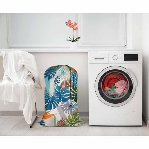 Swono Tropical Leaf Large Laundry Collapsible Laundry Bag Summer Exotic Brush Strokes Foldable Laundry Hamper Bag, Machine Washable, Oxford Cloth, Colorful - color: Tropical Leaf