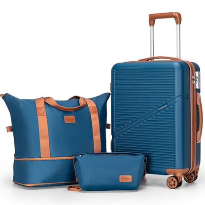 Cosbarn Carry On Luggage,3 Piece Carry On Suitcase,22x14x9 Airline Approved - color: Navy, style: Carry on Luggage With Duffel Bag
