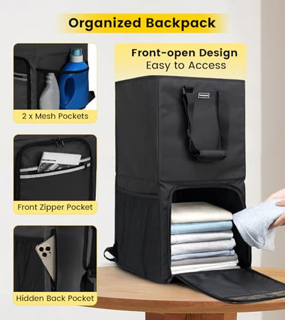 Vorspack Laundry Backpack Bag with Shoulder Straps, XX-Large Hamper, Black - color: Black, size: X-Large