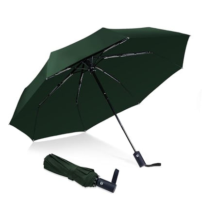 NPCQUN Travel Essentials Umbrella Windproof Compact Collapsible Light, Automatic, Strong and Portable, Wind Resistant Folding Small Umbrella for Rain - color: Green