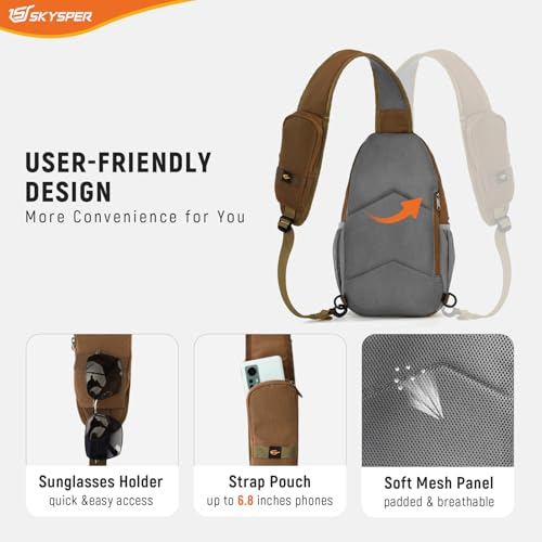 SKYSPER Sling Bag RFID Cross Body Bag Recycled Crossbody Backpack Travel Daypack - color: Taupe