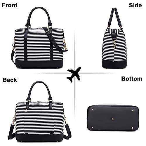 CAMTOP Women Ladies Travel Bag Canvas Weekend Overnight Carry On Luggage Bags - color: B-Stripe -Black