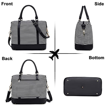 CAMTOP Women Ladies Travel Bag Canvas Weekend Overnight Carry On Luggage Bags - color: B-Stripe -Black