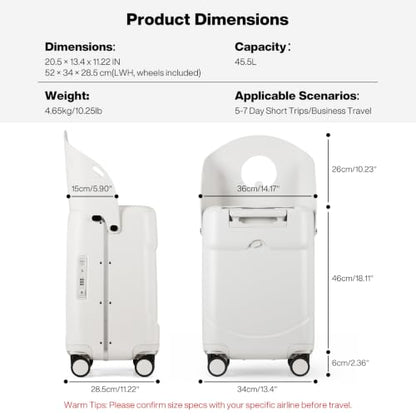 mixi 20 Inch Ride On Suitcase for Kids Luggage with Seat, Rose White - color: Rose White