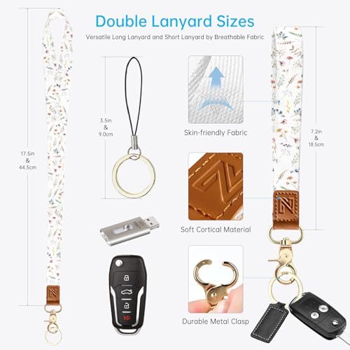 2-in-1 ID Badge Holder & Lanyard Wallet，Cute Zippered Pouch Flower 3 - color: Flower 3