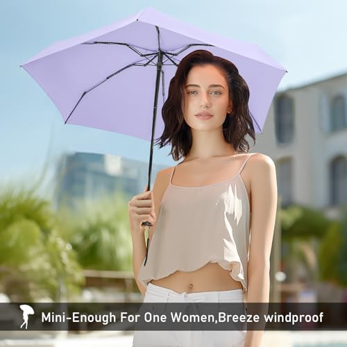 Mini Travel Umbrella Compact for Purse Lightweight Nano Waterproof for Rain - color: 0601.Light Purple