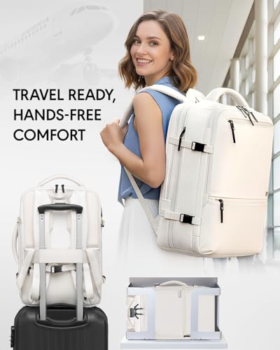 Travel Backpack with Vacuum Compression System 60L, Built-in Pump, Beige - color: Beige