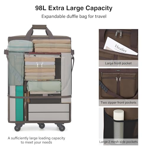 MILADA Expandable Checked Luggage Collapsible Duffle Bag 68L-98L, Coffee - color: Coffee