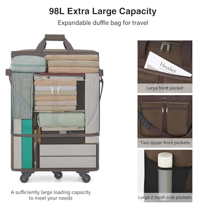 MILADA Expandable Checked Luggage Collapsible Duffle Bag 68L-98L, Coffee - color: Coffee