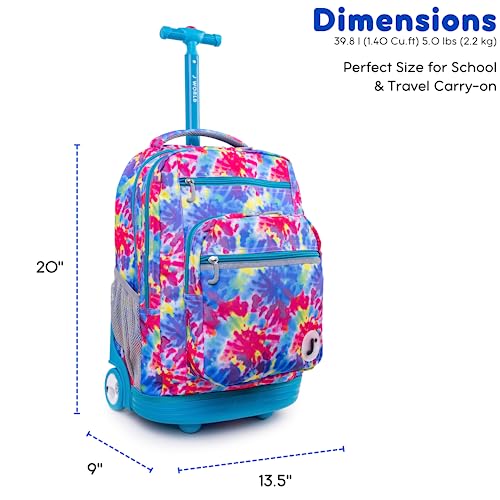 J World Sundance Laptop Rolling Backpack for Girls Boys. Roller Bookbag with Wheels, 20 Inch, Tie Dye - color: Tie Dye
