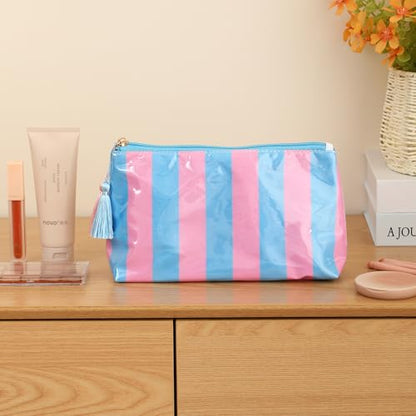DYSHAYEN Striped Makeup Bag, Blue-Pink - color: Blue-Pink
