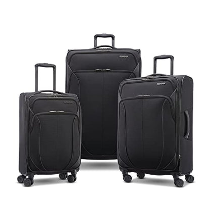 American Tourister 4 KIX 2.0 Softside Expandable Luggage with Spinners, Black, 3PC (CO/MED/LG) - color: Black, size: 3-Piece Set (Carry on/Medium/Large)