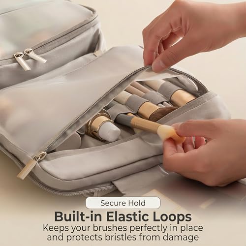 Hanging Toiletry Bag Women, 3-Tier PU Leather Waterproof Travel Case