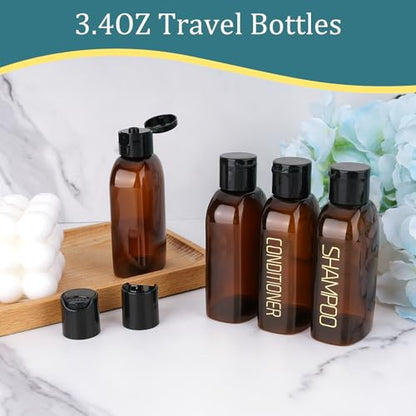 Cosywell Travel Bottles for Toiletries 4PCS 3.4oz Plastic Squeeze Bottles - style: A-3.4oz-brown-2label2blank