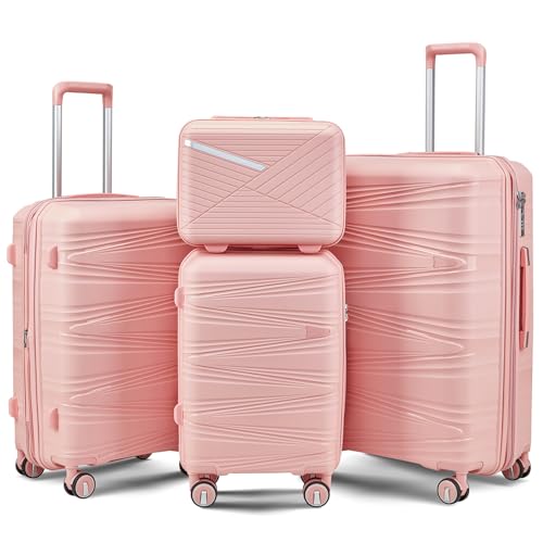 TRAVELEO Luggage Sets 4 Piece Expandable Suitcase Set with TSA Lock - color: Pink, size: 4 Piece Set (14in/20in/24in/28in)