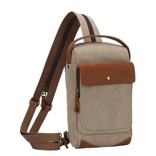 KL928 Canvas Sling Bag for Men Women, Casual Crossbody Backpack Travel Shoulder Daypacks Rucksack - color: Khaki
