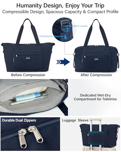 Hanke Underseat 40L Foldable Expandable Travel Tote Bag with 11 Pockets - color: Navy Blue