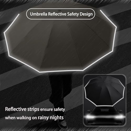 Ring Buckle Fully Automatic Umbrella, Reflective Safety Strip, Sturdy Windproof, Reverse Automatic, Travel Portable, Compact Folding (Blue) - color: Blue