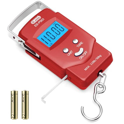 Dr.meter Fish Scale, 110 lb Digital Luggage Scale with Tape - color: Red