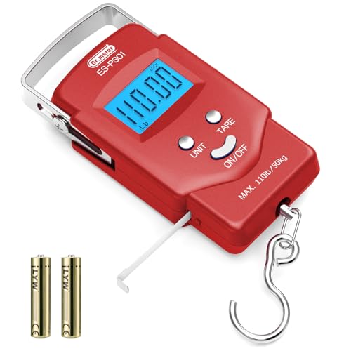 Dr.meter Fish Scale, 110 lb Digital Luggage Scale with Tape - color: Red