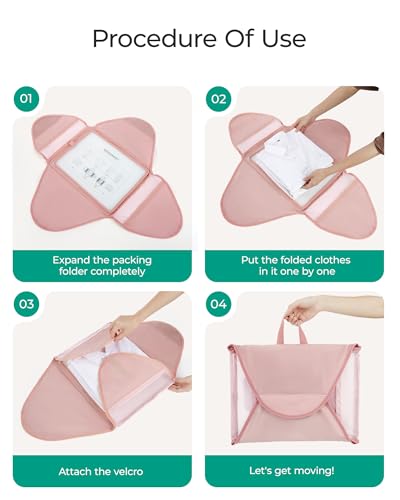 BAGSMART 여행용 의류 폴더 패킹 큐브, 주름 방지 경량 여행용 큐브 4세트, 내구성 있는 여행 가방 정리함 가방 세트, 여행 필수품용, 베이비 핑크