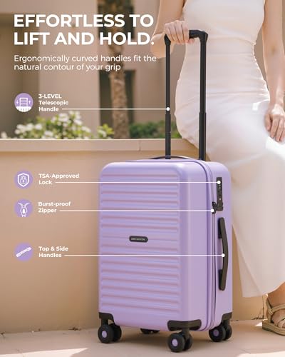 LONG VACATION Luggage Sets, 3 Piece, Durable Suitcase with Spinner Wheels - color: Lavender, size: 3 Piece Set (20in/24in/28in)