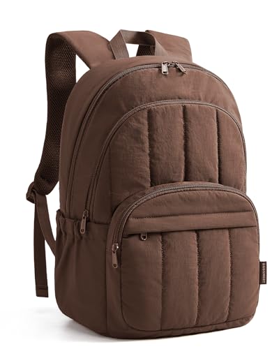 BAGSMART College Laptop Backpack,Cute Travel Backpack for Women,Quilted Computer Bookbag - color: 20-coffee Brown