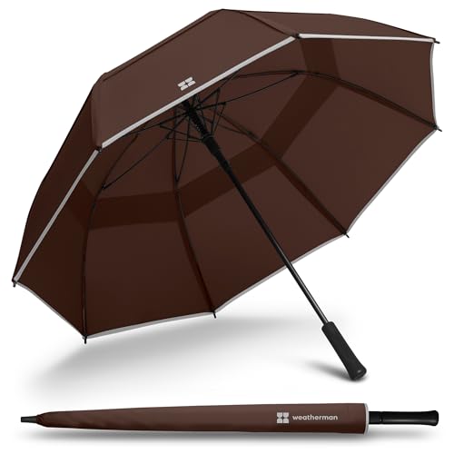 Weatherman Umbrella - Stick Umbrella - Windproof Umbrella Resists Up to 55 MPH Winds (Shaved Chocolate) - color: Shaved Chocolate