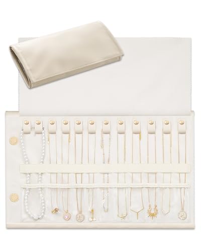 Lolalet Travel Necklace Organizer, Foldable Jewelry Case, Beige, 12 Slots - color: Beige, size: Medium, 12 Slots
