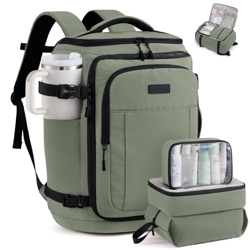 LOVEVOOK Travel Backpack for Women Men, 40L Carry On Travel Backpack - color: Sage Green‑black, size: 40L-4Pcs