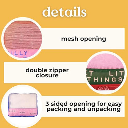 ban.do Packing Cube Set of 4, Bits and Bobs | Polyester and Mesh Packing Organizers, Includes 4 Foldable Luggage Packer Bags in Various Sizes with Quote Designs - color: Bits and Bobs