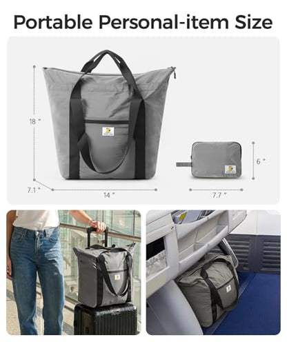 Foldable Travel Bag, 26L Lightweight Weekender Duffel, Expandable Second Carry-On Bag for Travel & Shopping, Water-Resistant Personal Item Bag, Gray - color: Gray