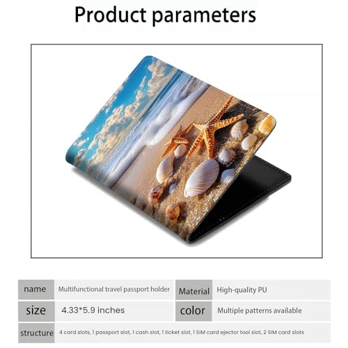 Passport Holder Wallet Cover Case,RFID Blocking Passport Cover,Large Capacity Travel Wallet with Multi Card Slots (Beach Shell) - color: Beach Shell