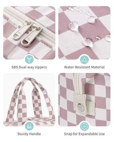 Narwey Travel Toiletry Bag for Women, Large Makeup Cosmetic Organizer Bag - color: Dusty Pink Checkerboard