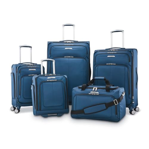 Samsonite Solyte DLX Softside Expandable Luggage with Spinner Wheels, Mediterranean Blue, Checked-Medium 25-Inch - color: Mediterranean Blue, size: Checked-Medium 25-Inch