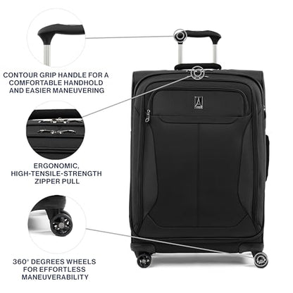 Travelpro Tourlite Softside 25" Expandable Luggage with 4 Spinner Wheels, Lightweight Suitcase, Checked Medium, Black - color: Black, size: Checked-Medium 25-Inch