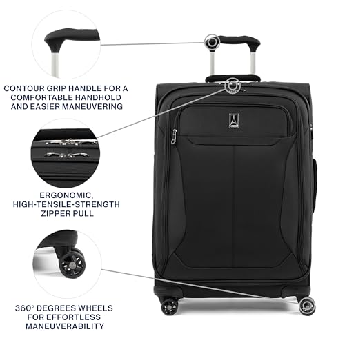 Travelpro Tourlite Softside 25" Expandable Luggage with 4 Spinner Wheels, Lightweight Suitcase, Checked Medium, Black - color: Black, size: Checked-Medium 25-Inch